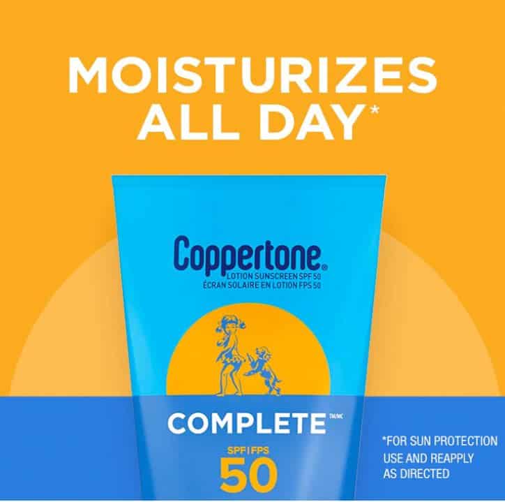 Coppertone Complete SPF 50 Sunscreen Lotion, Lightweight, Moisturizing Sunscreen, Water Resistant Body Sunscreen, 148mL