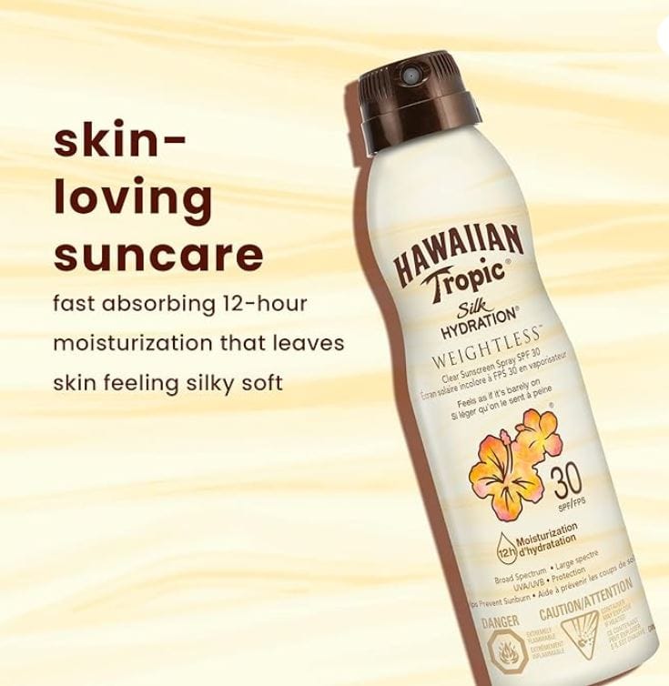 Hawaiian Tropic Silk hydration weightless sunscreen spray with air-soft texture, SPF 30, 170g